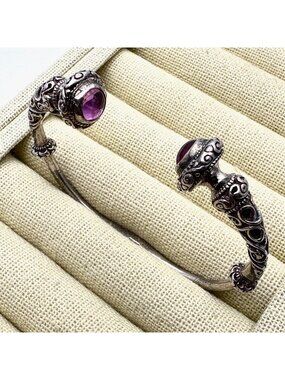 Antique European Sterling Silver Pink Sapphire Torque Torc Cuff Bracelet